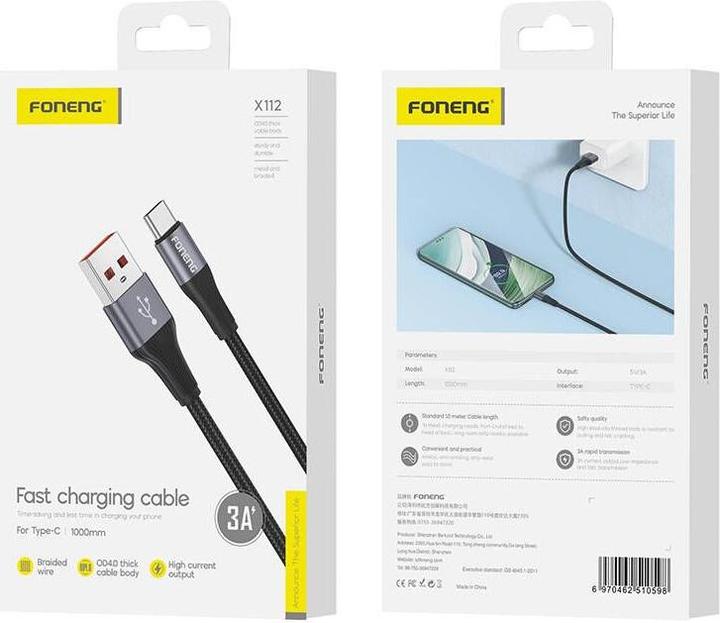 CABLE CHARGING USB TO TYPE C 1M 3A X112C FONENGV