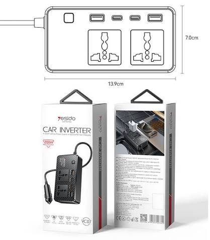 CAR INVERTER 200W VEHICLE POWER INVERTER QC3.0+PD FAST CHARGING VC07
